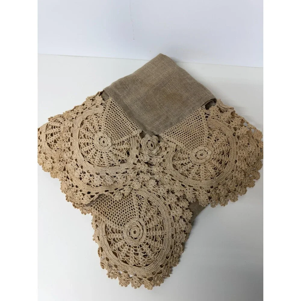Vintage Crochet Table Runner, 75 Inch Floral Lace Dresser Scarf